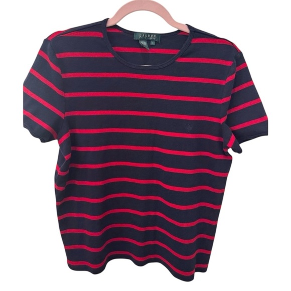Ralph Lauren Tops - Lauren Navy and Red Striped T-Shirt L